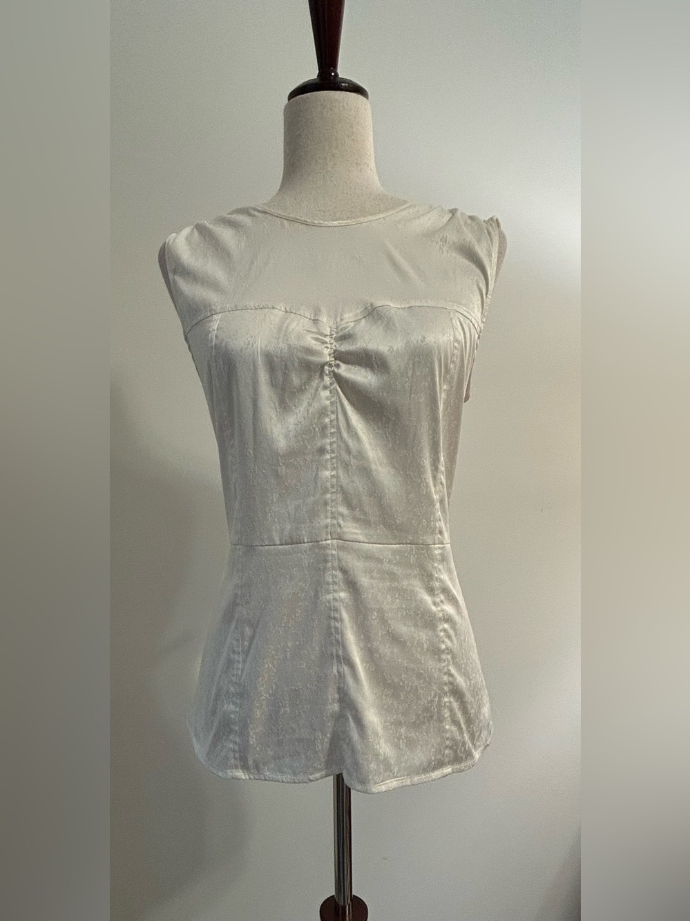 Something Navy White Floral Jacquard Ruffle Blouse Top M